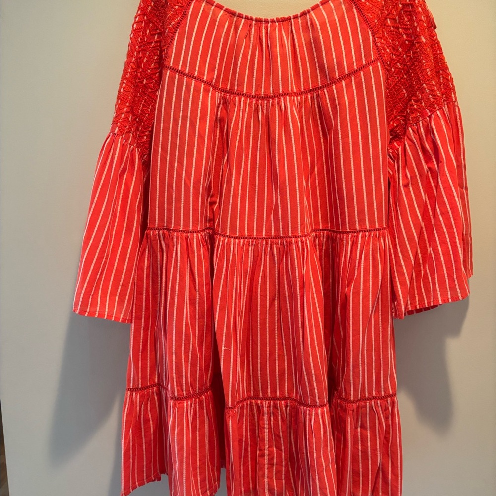 Orange/redish and white striped Free People Dress/Tunic size Large NWT.